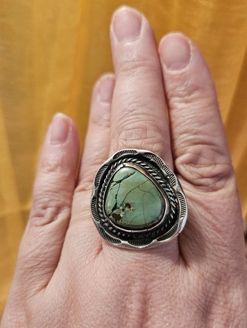 Vintage Sterling Silver Green Variscite Ring, Size 9+,Southwestern, Native Style - Picture 2 of 9